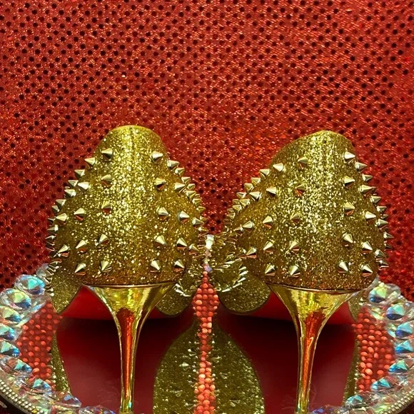 Christian Louboutin Gold Studded Women's Shoes Size 44 (US Women’s 12) - Picture 6 of 15